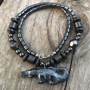 Black crocodile Hematite Gems Men Gift Necklace